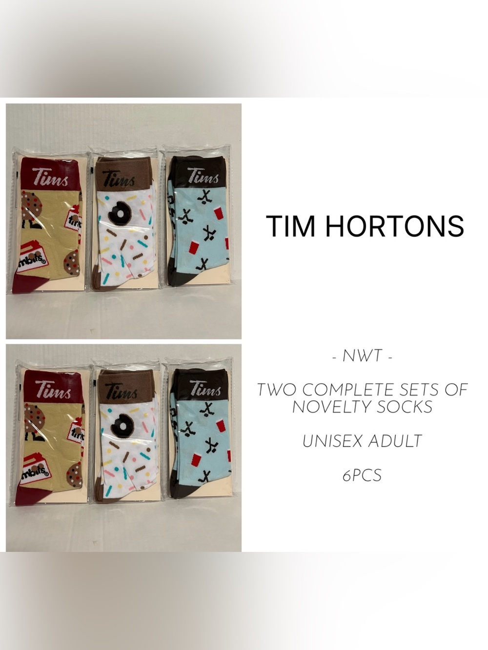 TIM HORTONS - O/S ADULT - NWT - 6PCS - LIMITED EDITION COLLECTIBLE TIMS SOCKS